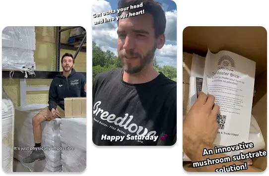 images of Kyle from Ten Mile Mushrooms at work